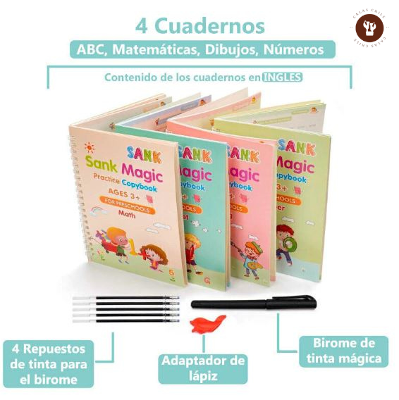 Magic Books - Set de 4 Libros Mágicos Caligrafía Montessori 📚🖋️